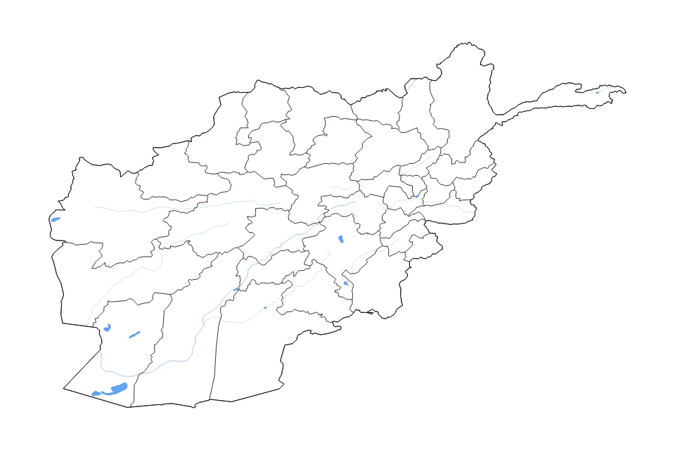 Carte de Afghanistan de type contour, subdivisions, lacs et rivières pour Asie, montrant contour, subdivisions, lacs et rivières avec des éléments hydrographiques comme Gowd-e Zereh, Gowd-e Zereh, et Dasht-e Nāwêr.