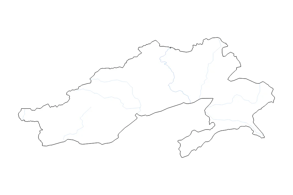 Mapa de Arunachal Pradesh de tipo contorno y ríos para Asia, con contorno y ríos con límites limpios.