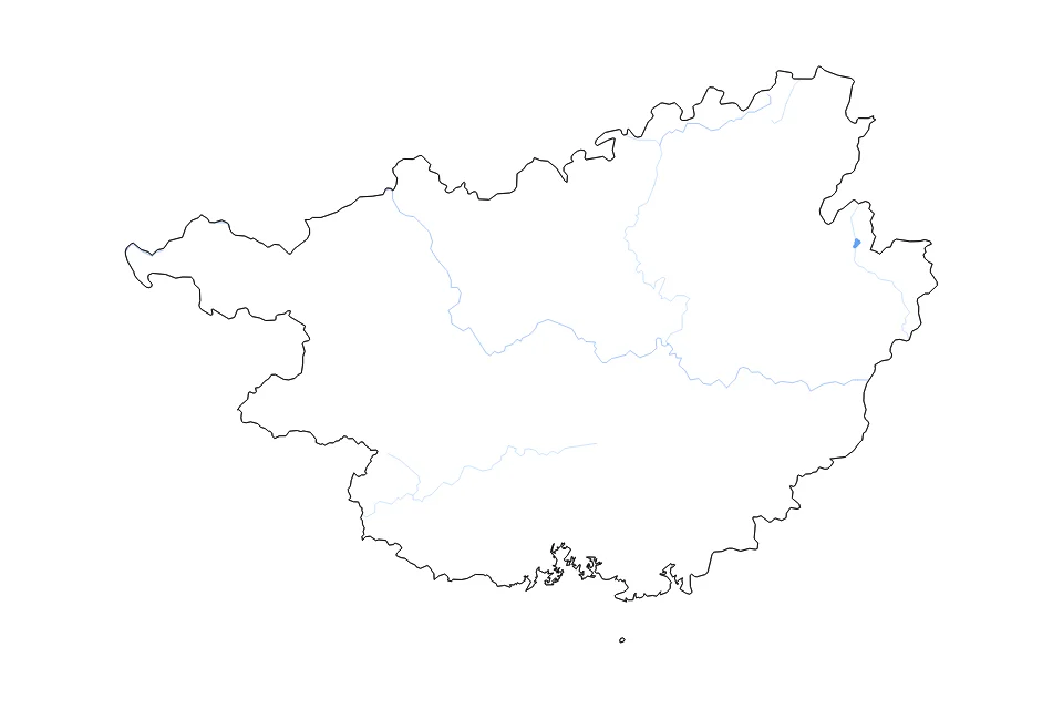 Mapa de Guangxi de tipo contorno, lagos y ríos para Asia, con contorno, lagos y ríos con elementos de agua como Guishi Shuiku.