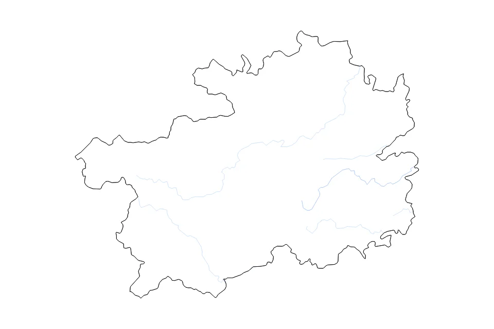 Mapa de Guizhou de tipo contorno y ríos para Asia, con contorno y ríos con límites limpios.