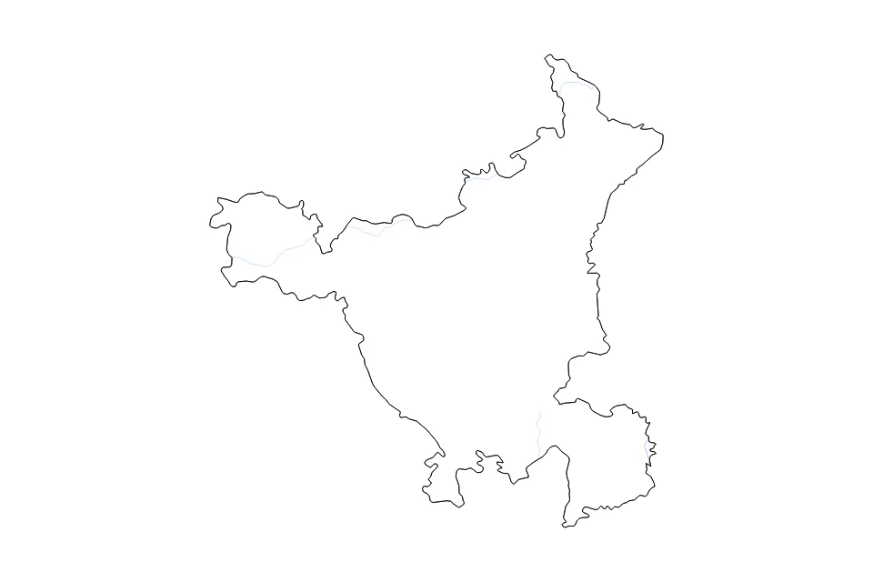 Mapa de Haryana de tipo contorno y ríos para Asia, con contorno y ríos con límites limpios.