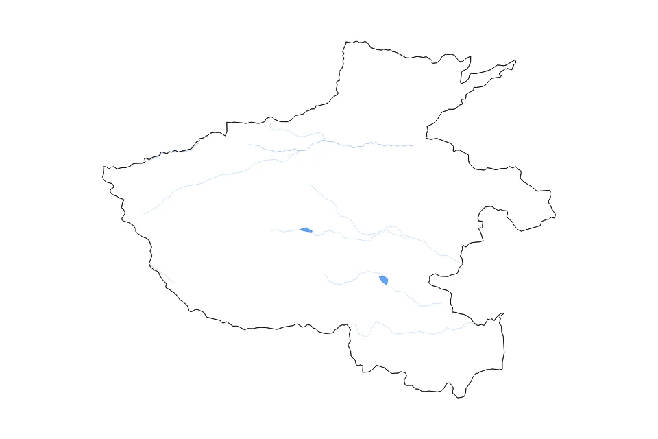 Mapa de Henan de tipo contorno, lagos y ríos para Asia, con contorno, lagos y ríos con elementos de agua como Suya Hu Shuiku y Baiguishan Shuiku.