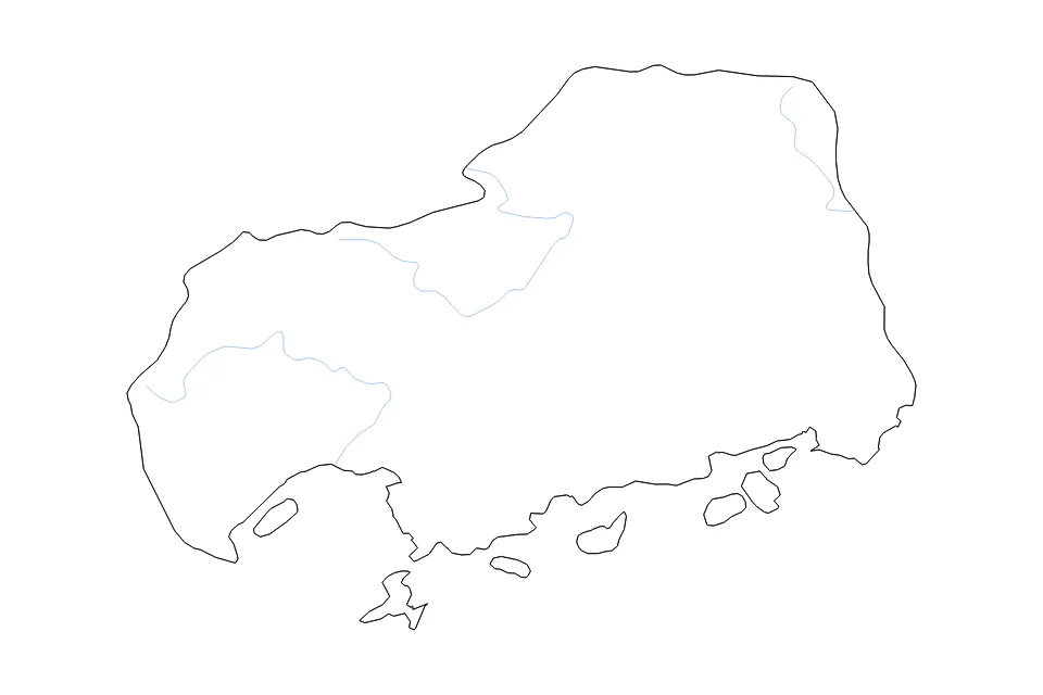 Mapa de Hiroshima de tipo contorno y ríos para Asia, con contorno y ríos con límites limpios.