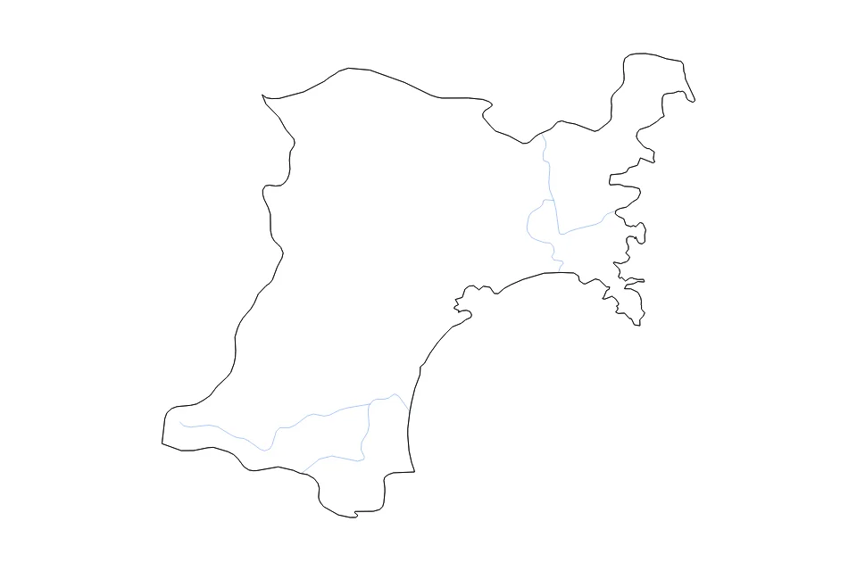 Carte de Miyagi de type contour et rivières pour Asie, montrant contour et rivières avec des limites nettes.