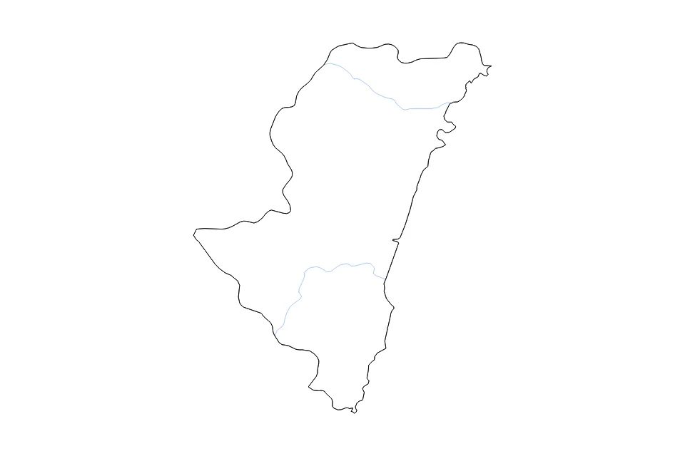Carte de Miyazaki de type contour et rivières pour Asie, montrant contour et rivières avec des limites nettes.