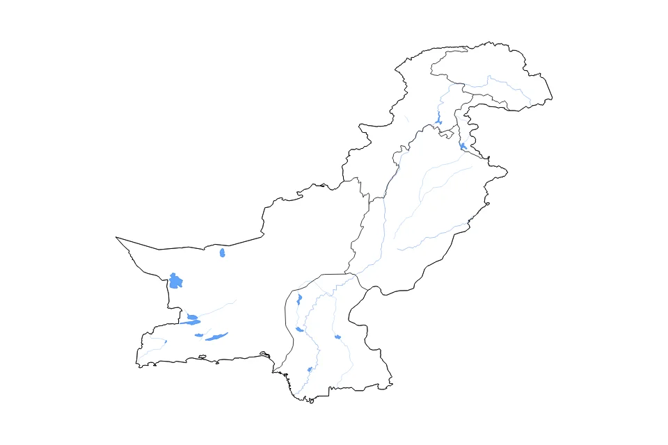 Mapa de Pakistan de tipo contorno, subdivisiones, lagos y ríos para Asia, con contorno, subdivisiones, lagos y ríos con elementos de agua como Hamun-i-Mashkel, Hamun-i-Lora, y Hamal Lake.