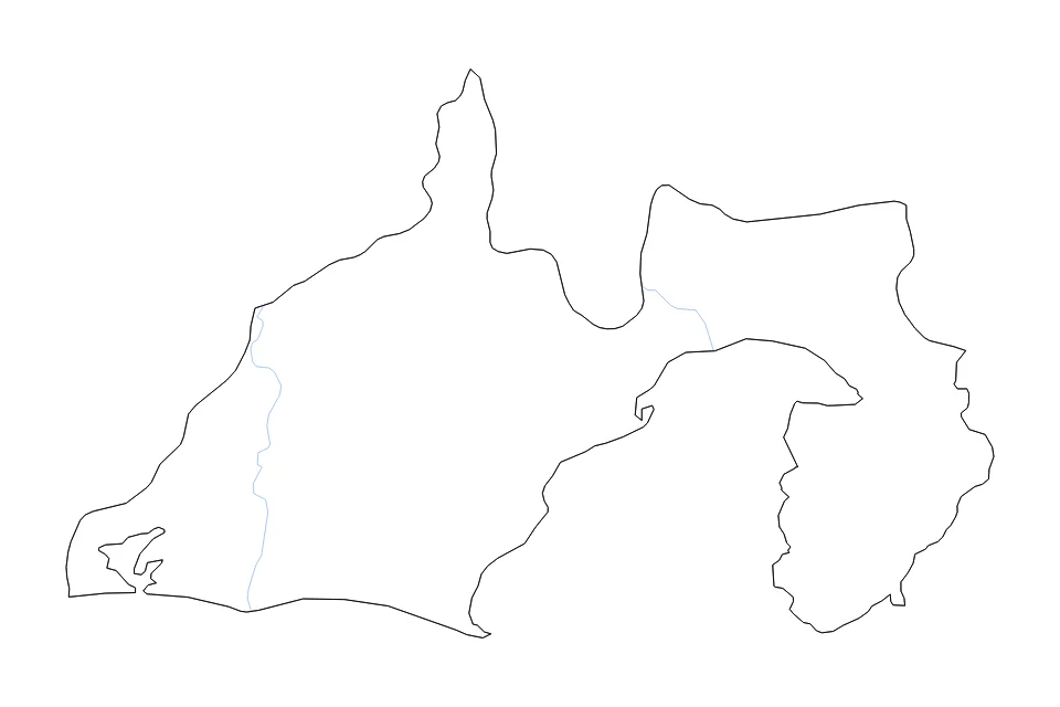 Carte de Shizuoka de type contour et rivières pour Asie, montrant contour et rivières avec des limites nettes.