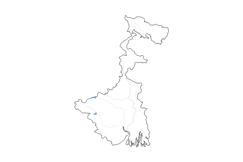 Mapa de West Bengal de tipo contorno, lagos y ríos para Asia, con contorno, lagos y ríos con elementos de agua como Kangsabati Reservoir y Panchet Reservoir.