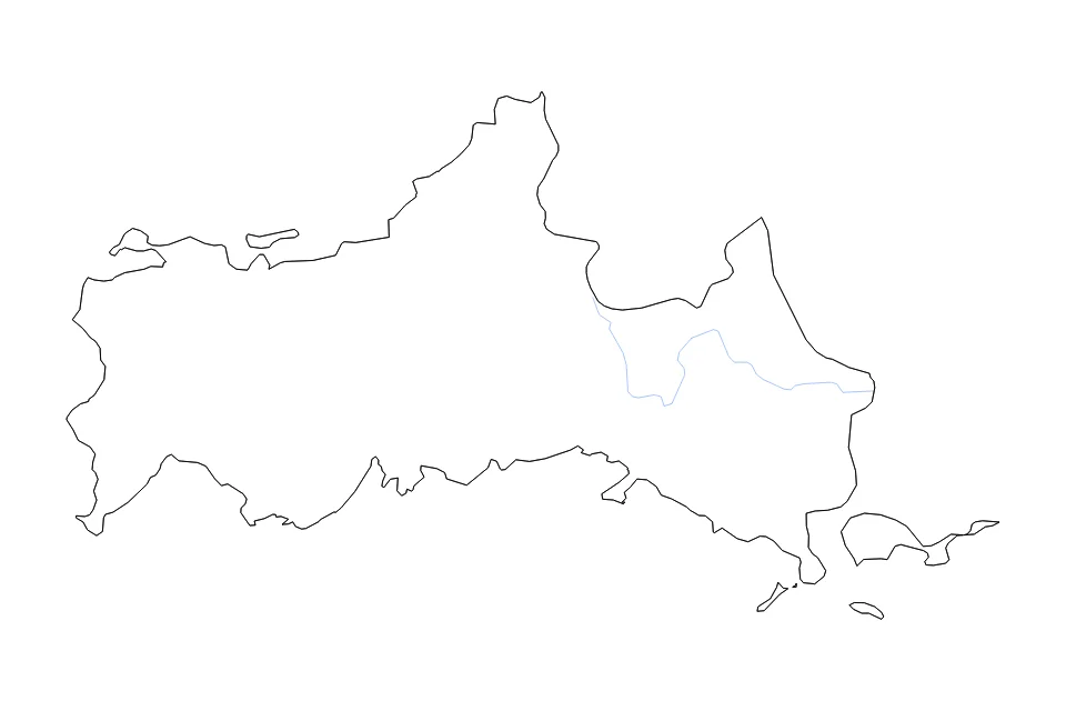 Carte de Yamaguchi de type contour et rivières pour Asie, montrant contour et rivières avec des limites nettes.