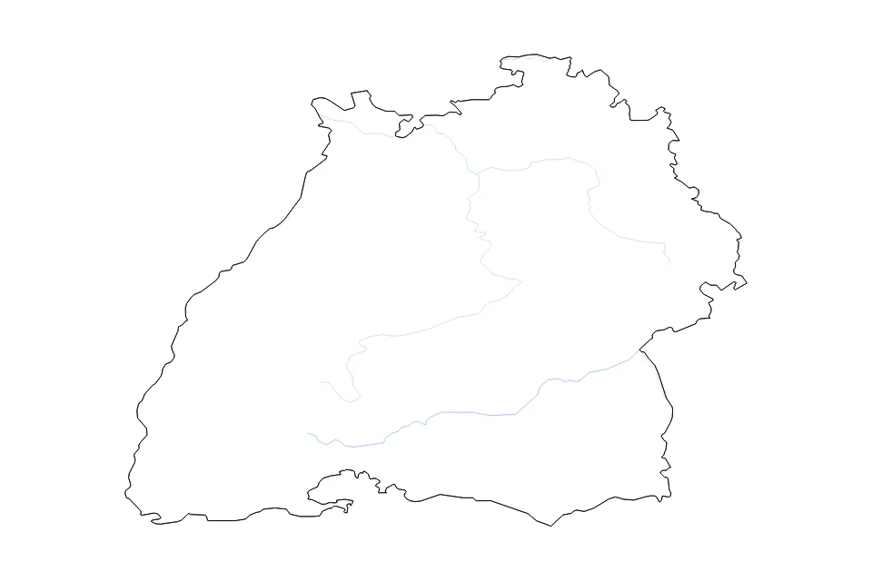 Carte de Baden Wurttemberg de type contour et rivières pour Europe, montrant contour et rivières avec des limites nettes.