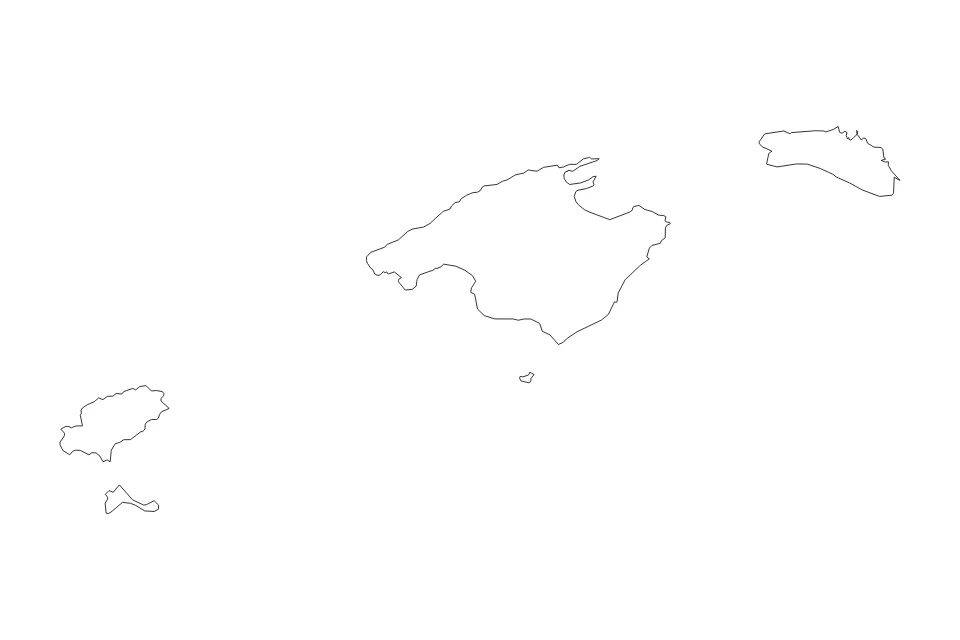 Mapa de Balearic Islands de tipo contorno para Europa, con contorno con límites limpios.