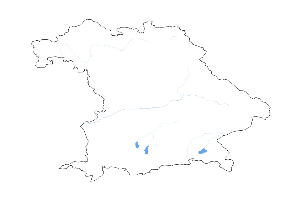 Mapa de Bavaria de tipo contorno, lagos y ríos para Europa, con contorno, lagos y ríos con elementos de agua como Chiemsee, Starnberger See, y Ammersee.