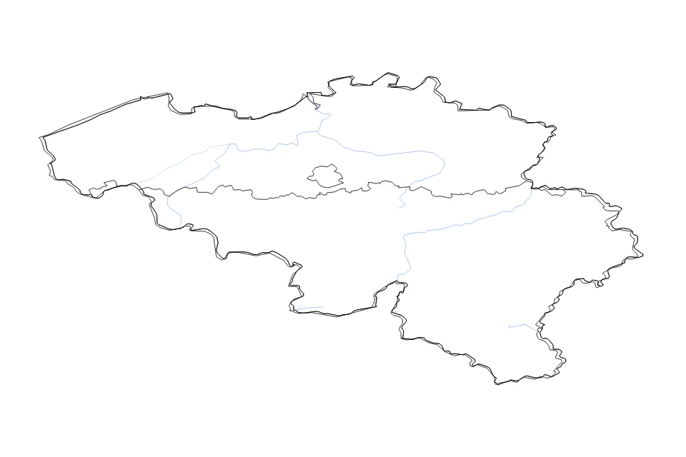 Carte de Belgium de type contour, subdivisions et rivières pour Europe, montrant contour, subdivisions et rivières avec des limites nettes.