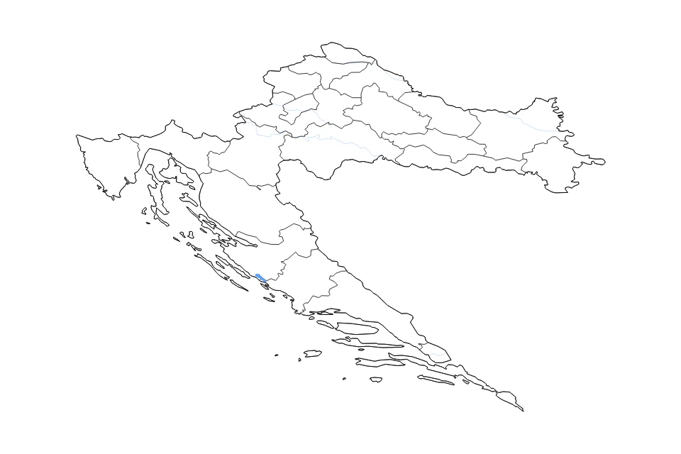 Mapa de Croatia de tipo contorno, subdivisiones, lagos y ríos para Europa, con contorno, subdivisiones, lagos y ríos con elementos de agua como Vransko Jezero.