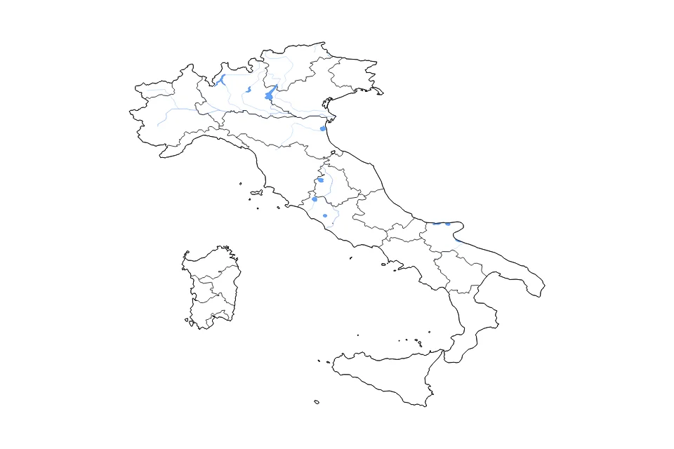Mapa de Italy de tipo contorno, subdivisiones, lagos y ríos para Europa, con contorno, subdivisiones, lagos y ríos con elementos de agua como Lago di Garda, Lago di Como, y Lago Trasimeno.