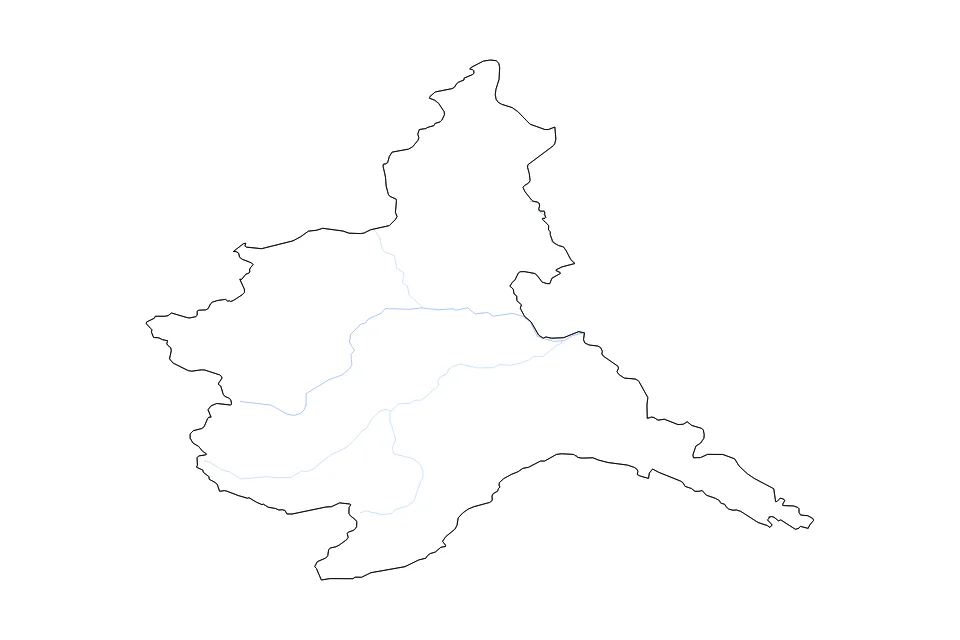Mapa de Liguria de tipo contorno y ríos para Europa, con contorno y ríos con límites limpios.
