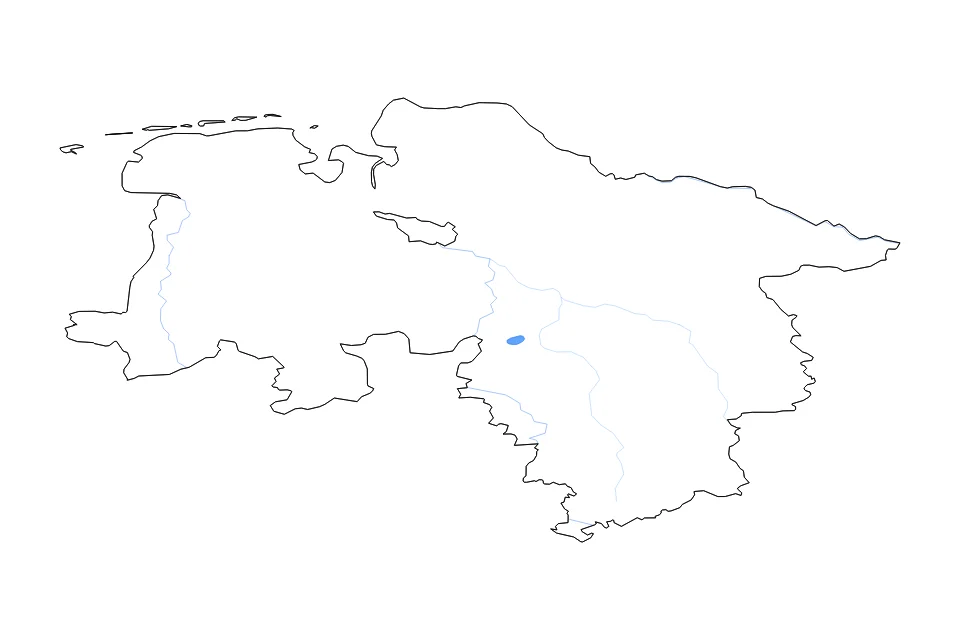 Mapa de Lower Saxony de tipo contorno, lagos y ríos para Europa, con contorno, lagos y ríos con elementos de agua como Steinhuder Meer.