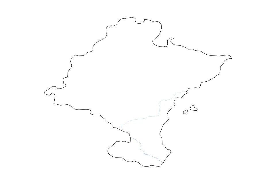 Mapa de Navarre de tipo contorno y ríos para Europa, con contorno y ríos con límites limpios.