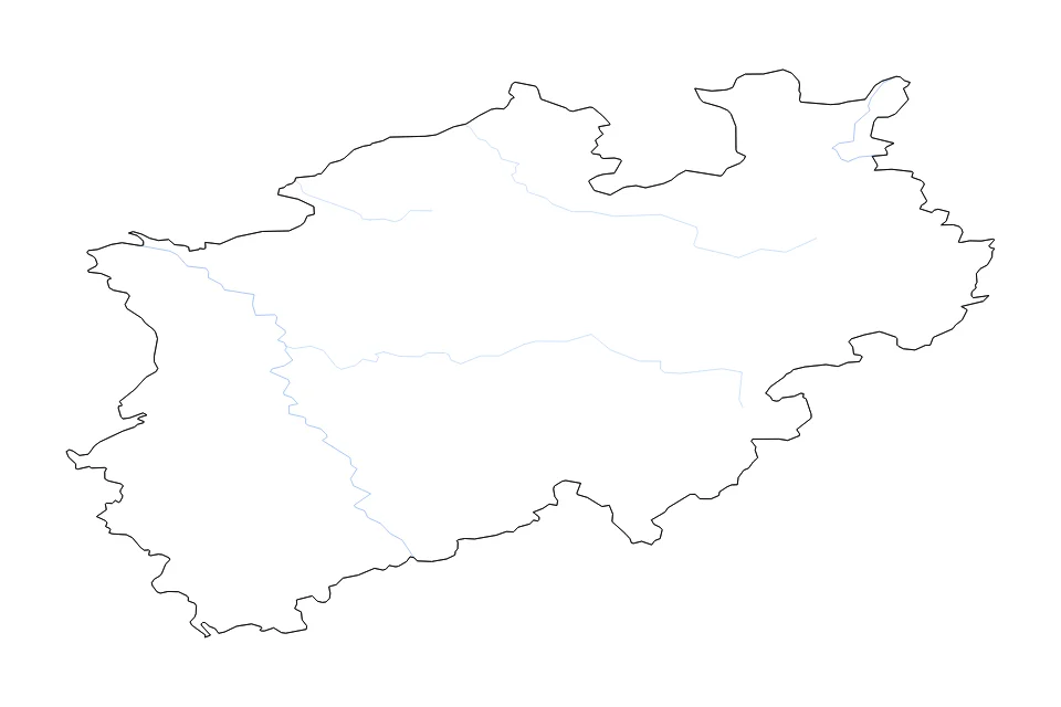 Mapa de North Rhine Westphalia de tipo contorno y ríos para Europa, con contorno y ríos con límites limpios.