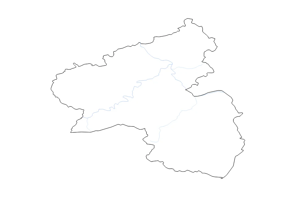 Mapa de Rhineland Palatinate de tipo contorno y ríos para Europa, con contorno y ríos con límites limpios.