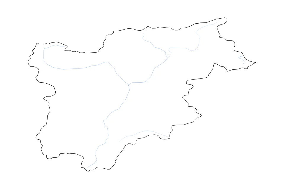 Carte de Trentino South Tyrol de type contour et rivières pour Europe, montrant contour et rivières avec des limites nettes.