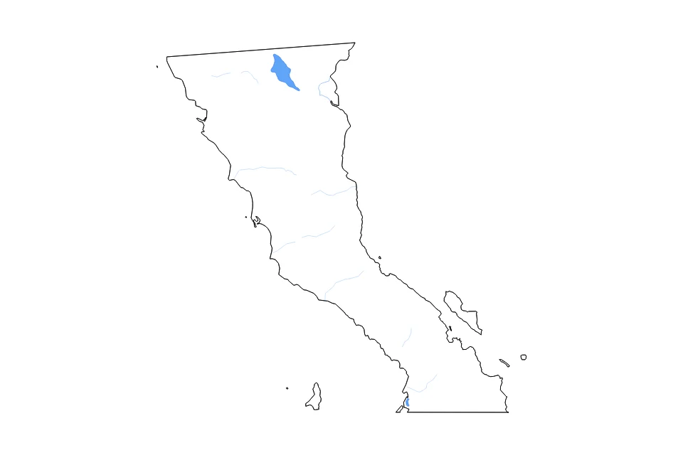 Mapa de Baja California de tipo contorno, lagos y ríos para América del Norte, con contorno, lagos y ríos con elementos de agua como Laguna Salada.