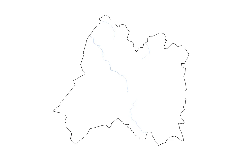 Outline map of Morelos with subdivision borders and rivers.