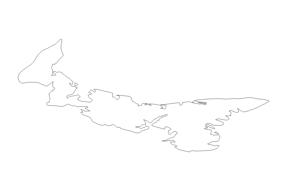 Mapa de Prince Edward Island de tipo contorno para América del Norte, con contorno con límites limpios.