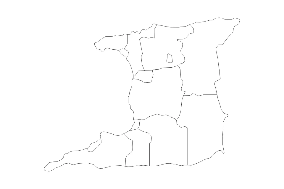 Mapa de Trinidad And Tobago de tipo contorno y subdivisiones para América del Norte, con contorno y subdivisiones con límites limpios.