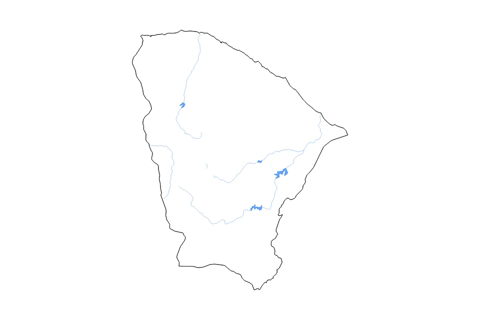 Mapa de Ceara de tipo contorno, lagos y ríos para América del Sur, con contorno, lagos y ríos con elementos de agua como Açude Castanhão, Açude Orós, y Açude Público Araras.