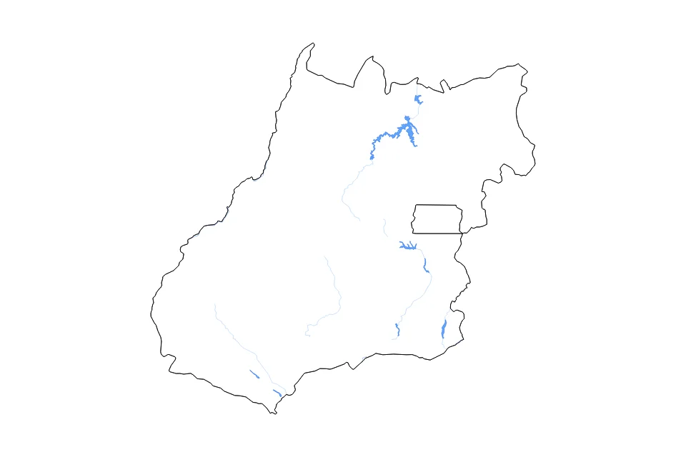 Mapa de Goias de tipo contorno, lagos y ríos para América del Sur, con contorno, lagos y ríos con elementos de agua como Represa Serra da Mesa, Represa Corumbá IV, y Reservatório de Serra do Facão.