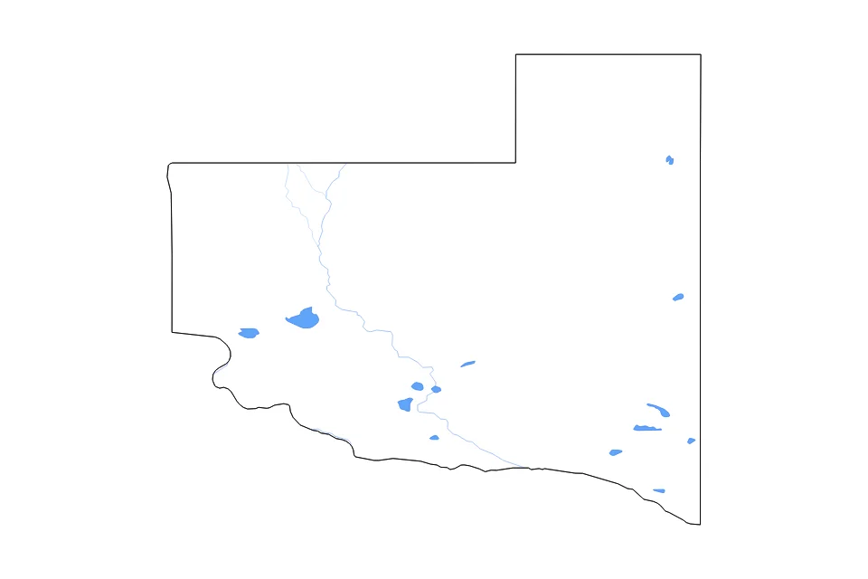 Mapa de La Pampa de tipo contorno, lagos y ríos para América del Sur, con contorno, lagos y ríos con elementos de agua como Salina Grande, Salitral de la Perra, y Laguna La Amarga.