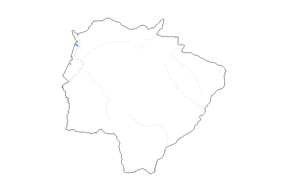 Mapa de Mato Grosso Do Sul de tipo contorno, lagos y ríos para América del Sur, con contorno, lagos y ríos con elementos de agua como Baía Vermelha y Lagoa do Jacadigo.
