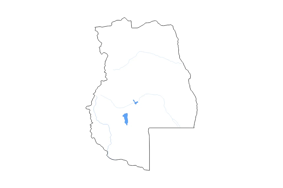 Mapa de Mendoza de tipo contorno, lagos y ríos para América del Sur, con contorno, lagos y ríos con elementos de agua como Laguna Llancanelo y Embalse del Nihuil.
