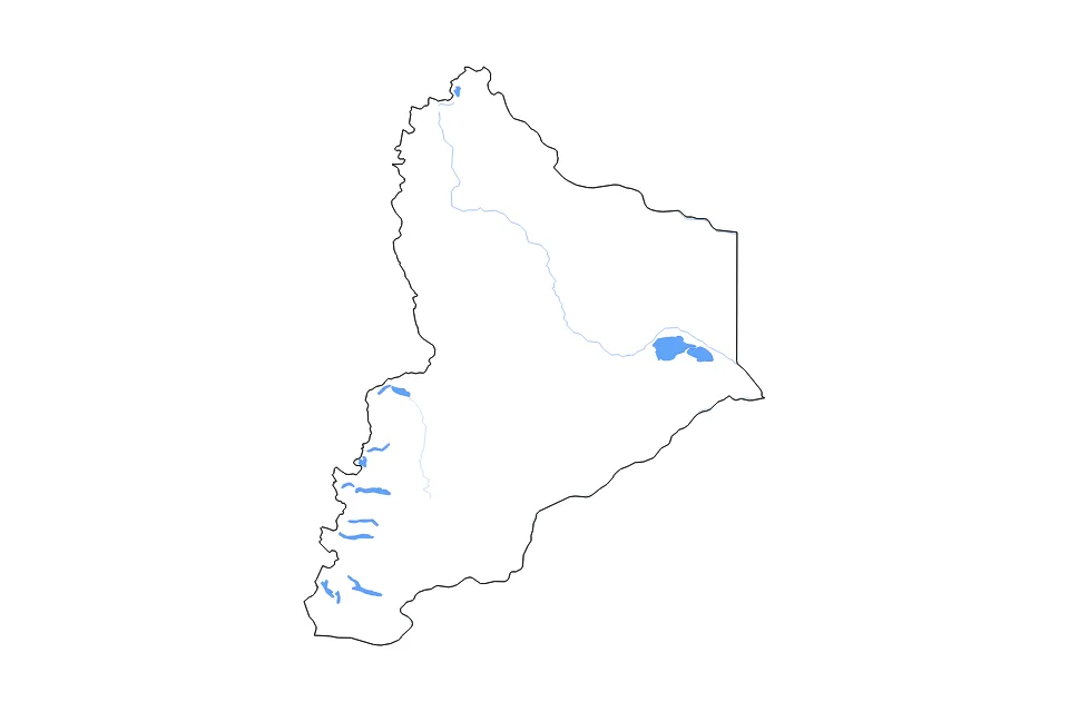 Mapa de Neuquen de tipo contorno, lagos y ríos para América del Sur, con contorno, lagos y ríos con elementos de agua como Embalse Los Barreales, Embalse Mari Menuco, y Lago Huechulafquen.