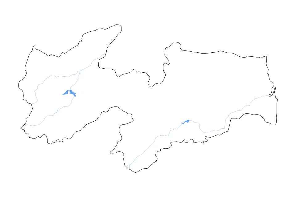 Mapa de Paraiba de tipo contorno, lagos y ríos para América del Sur, con contorno, lagos y ríos con elementos de agua como Açude de Coremas, Açude Mãe-d'Água, y Açude Epitácio Pessoa.