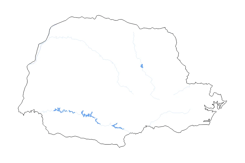 Carte de Parana de type contour, lacs et rivières pour Amérique du Sud, montrant contour, lacs et rivières avec des éléments hydrographiques comme Represa da Usina Hidrelétrica de Salto Santiago, Represa da Usina Hidrelétrica de Salto Caxias, et Represa de Governador Bento Munhoz da Rocha Netto.