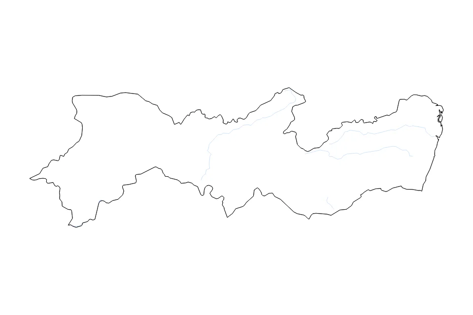 Mapa de Pernambuco de tipo contorno y ríos para América del Sur, con contorno y ríos con límites limpios.