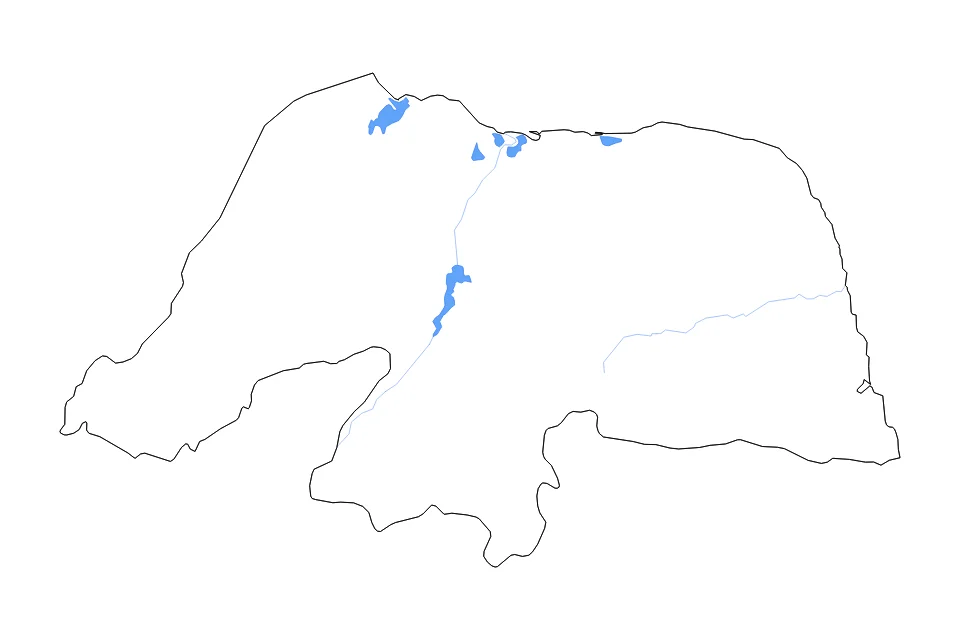 Mapa de Rio Grande Do Norte de tipo contorno, lagos y ríos para América del Sur, con contorno, lagos y ríos con elementos de agua como Açude Armando Ribeiro Gonçalves, Salina Esperança, y Salina São José.