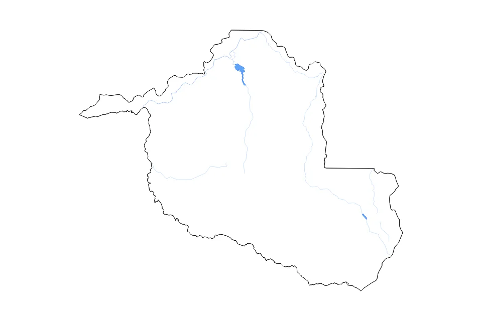 Mapa de Rondonia de tipo contorno, lagos y ríos para América del Sur, con contorno, lagos y ríos con elementos de agua como Represa de Samuel y Reservatório da Usina Hidrelétrica Rondon II.