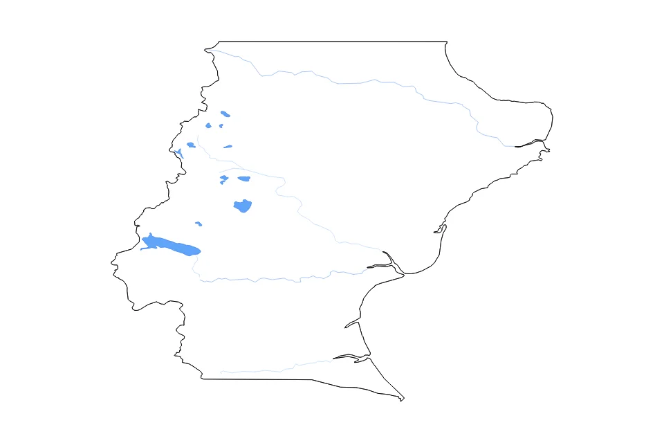 Mapa de Santa Cruz Argentina de tipo contorno, lagos y ríos para América del Sur, con contorno, lagos y ríos con elementos de agua como Lago Viedma, Lago Cardiel, y Lago Strobel.