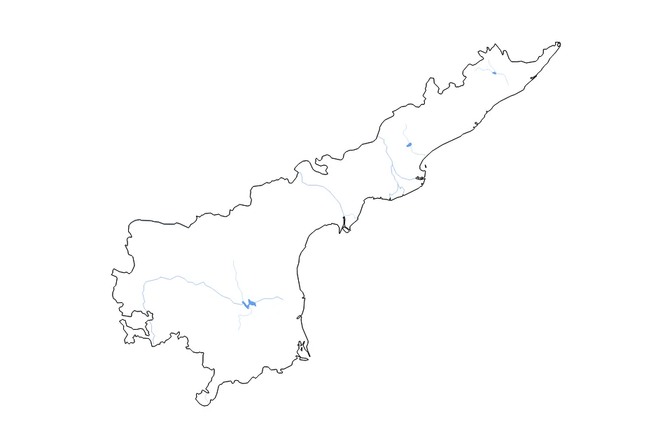 Mapa de Andhra Pradesh de tipo contorno, lagos y ríos para Asia, con contorno, lagos y ríos con elementos de agua como Somasila Reservoir, Yeleru Reservoir, y Madduvalasa Reservoir.