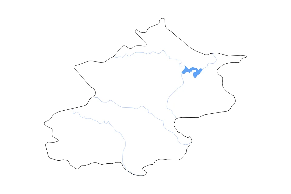 Mapa de Beijing de tipo contorno, lagos y ríos para Asia, con contorno, lagos y ríos con elementos de agua como Miyun Shuiku.
