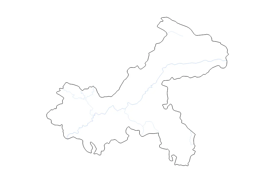Carte de Chongqing de type contour et rivières pour Asie, montrant contour et rivières avec des limites nettes.