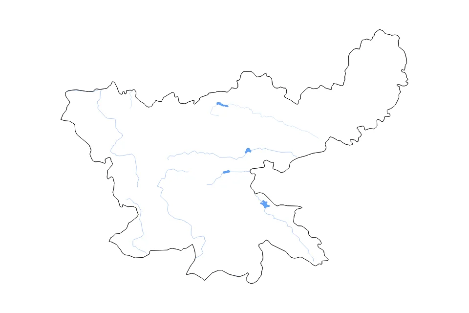 Carte de Jharkhand de type contour, lacs et rivières pour Asie, montrant contour, lacs et rivières avec des éléments hydrographiques comme Chandil Dam Reservoir, Tenughat Reservoir, et Getalsud Dam Reservoir.