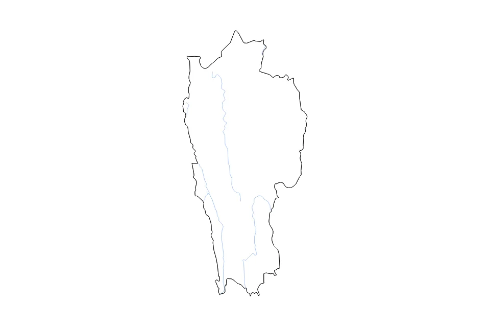 Mapa de Mizoram de tipo contorno y ríos para Asia, con contorno y ríos con límites limpios.