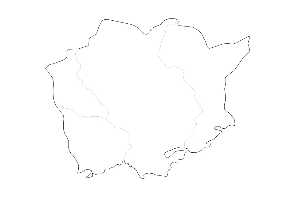Carte de Okayama de type contour et rivières pour Asie, montrant contour et rivières avec des limites nettes.
