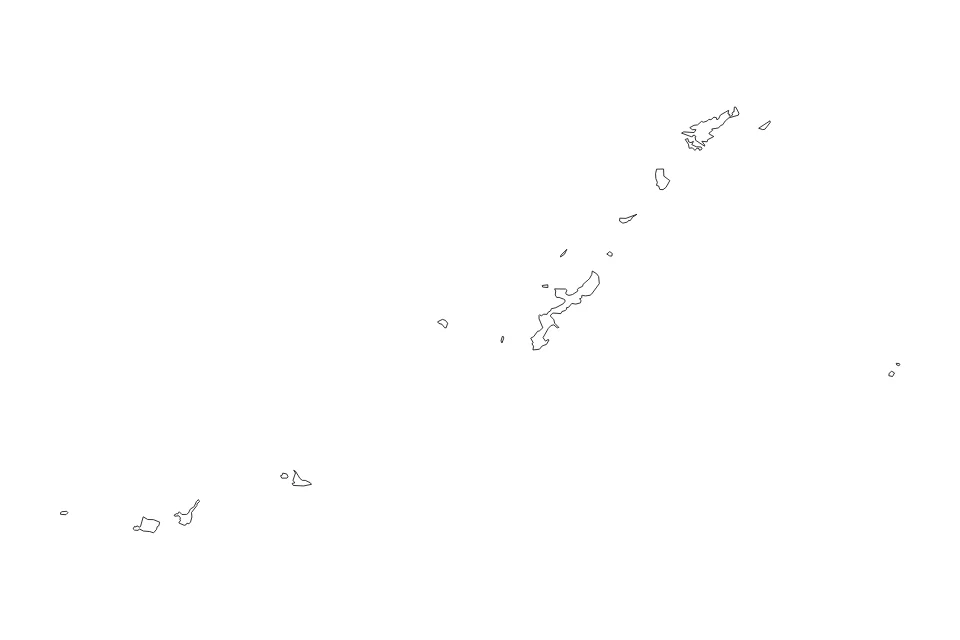 Carte de Okinawa de type contour pour Asie, montrant contour avec des limites nettes.