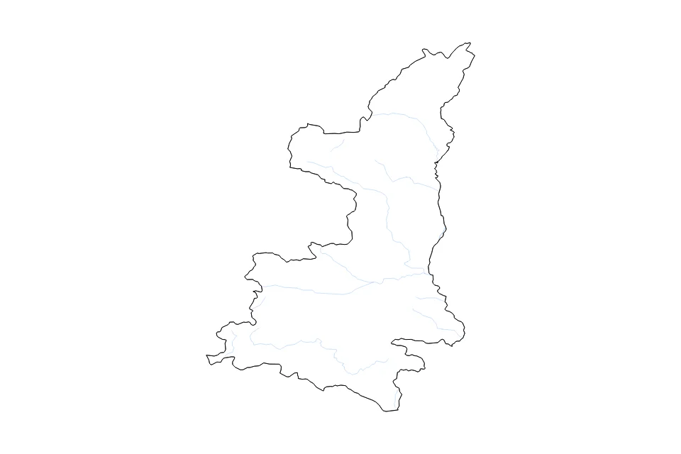 Mapa de Shaanxi de tipo contorno y ríos para Asia, con contorno y ríos con límites limpios.