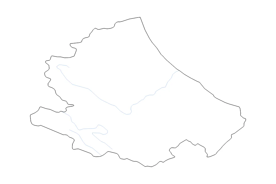 Mapa de Abruzzo de tipo contorno y ríos para Europa, con contorno y ríos con límites limpios.